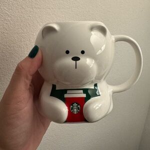 Starbucks White Bear Mug with Red and Green Details